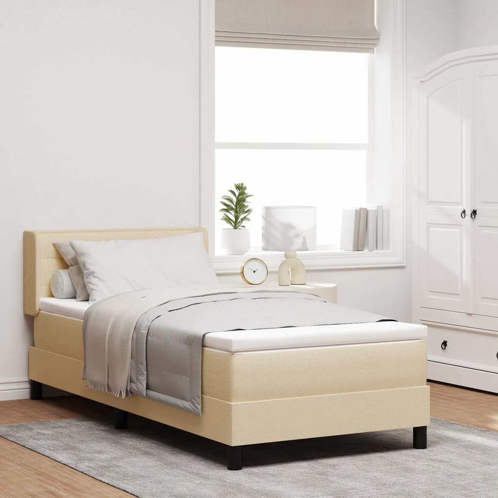 vidaXL Pat box cu saltea crem, 90 x 200 cm, din material textil.