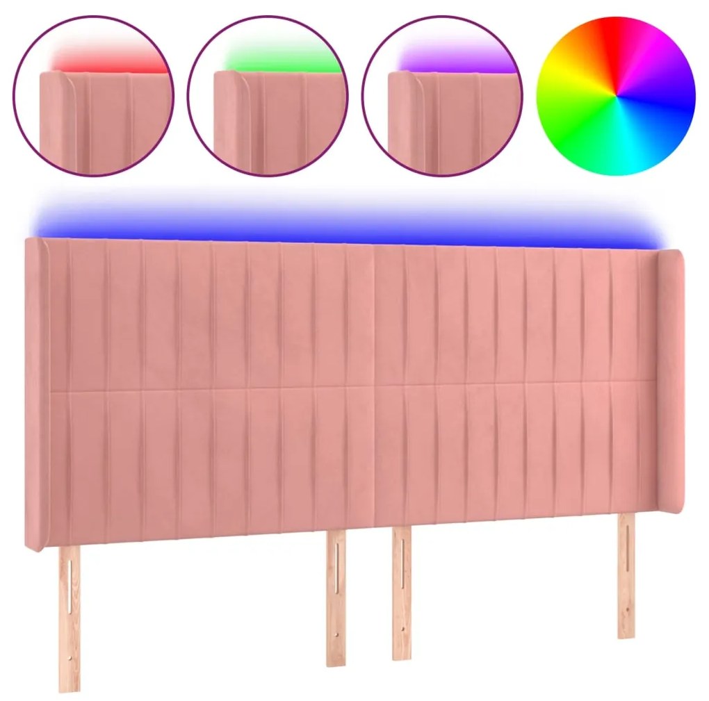 vidaXL Tăblie de pat cu LED, roz, 203x16x118/128 cm, catifea