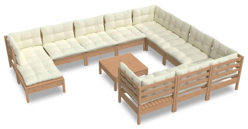 3097052 vidaXL Set mobilier grădină cu perne 12 piese maro miere lemn de pin