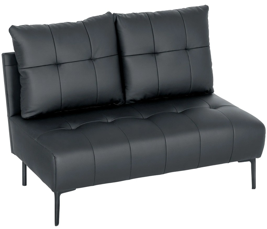 HOMCOM Divan cu Două Locuri Compact din Piele Sintetică, Divan Modern Capitonat cu Nasturi cu Îmbunătățire Spumoasă și Picioare din Lemn, Canapea Fără Brațe pentru Sufragerie și Birou, 115x73x83 cm, Negru | Aosom Romania