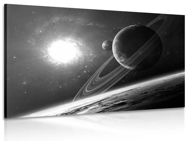 Tablou planetă în spațiu în alb-negru