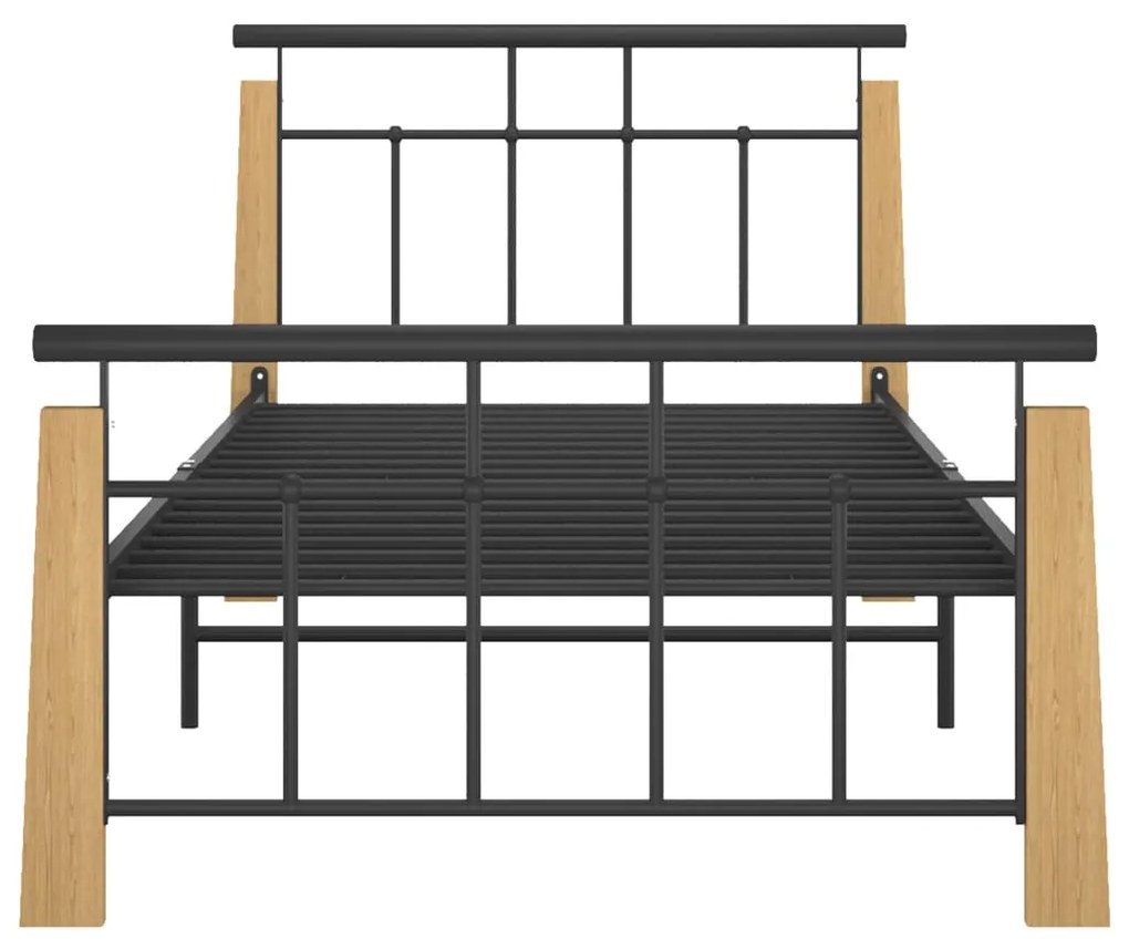 Cadru de pat, 100x200 cm, metal si lemn masiv de stejar Maro deschis, 100 x 200 cm