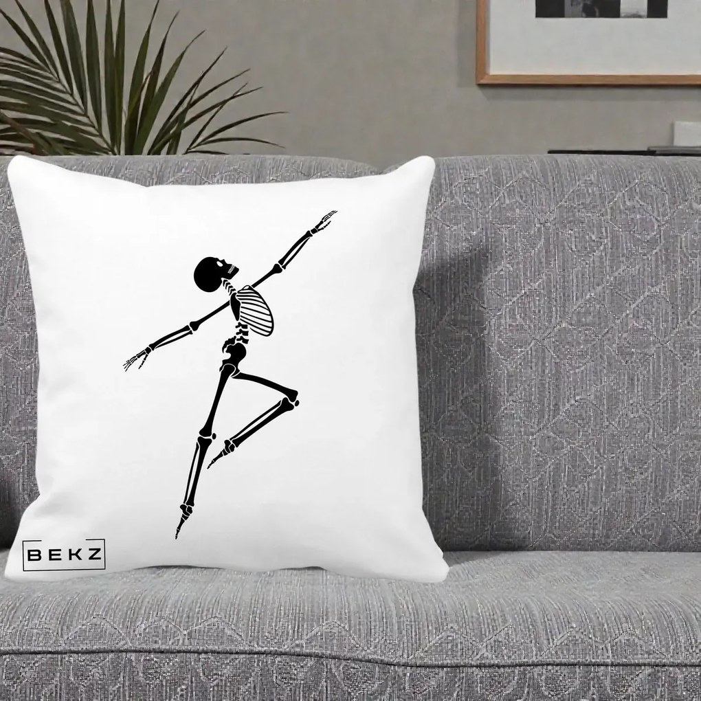 Perna Decorativa Schelet Dansator Silueta Neagra Halloween, 40x40 cm, Alba Mata, Husa Detasabila, Perna Inclusa, BEKZ®