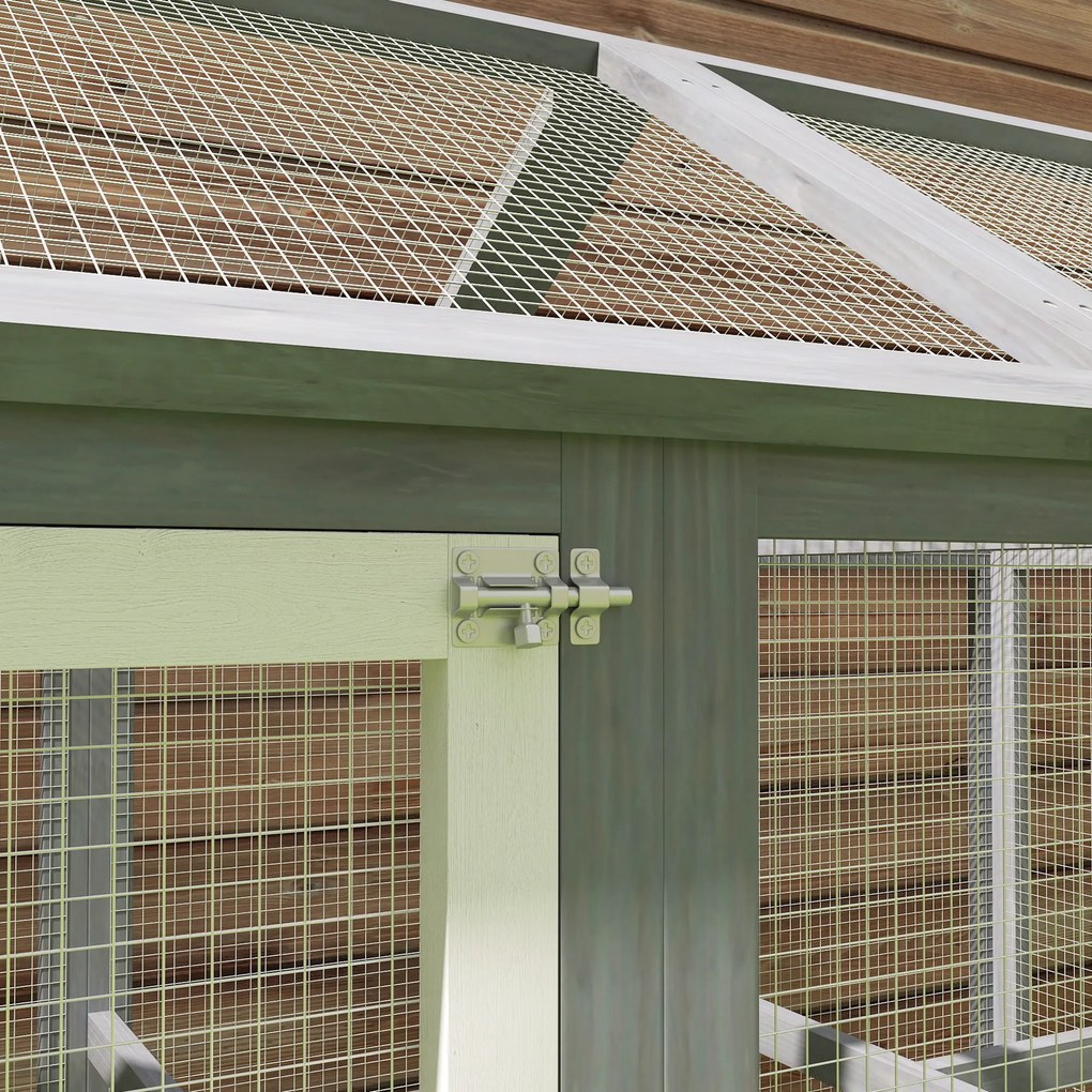 PawHut Incintă pentru găini 1,18 m², parc cu plasă și uși cu închidere, cadru din lemn masiv, 140 x 88,5 x 106 cm, gri | Aosom Romania