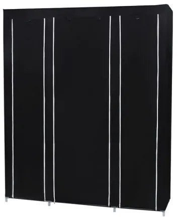 Dulap textil de depozitare MATIS 150x175 cm, negru, cu polițe și bară pentru haine