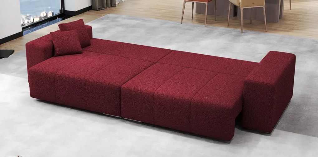 Canapea extensibilă dumonde cu ladă de depozitare si sezut confortabil din spuma high-density, Marbela Enjoy Rosu XXL 295x100 cm