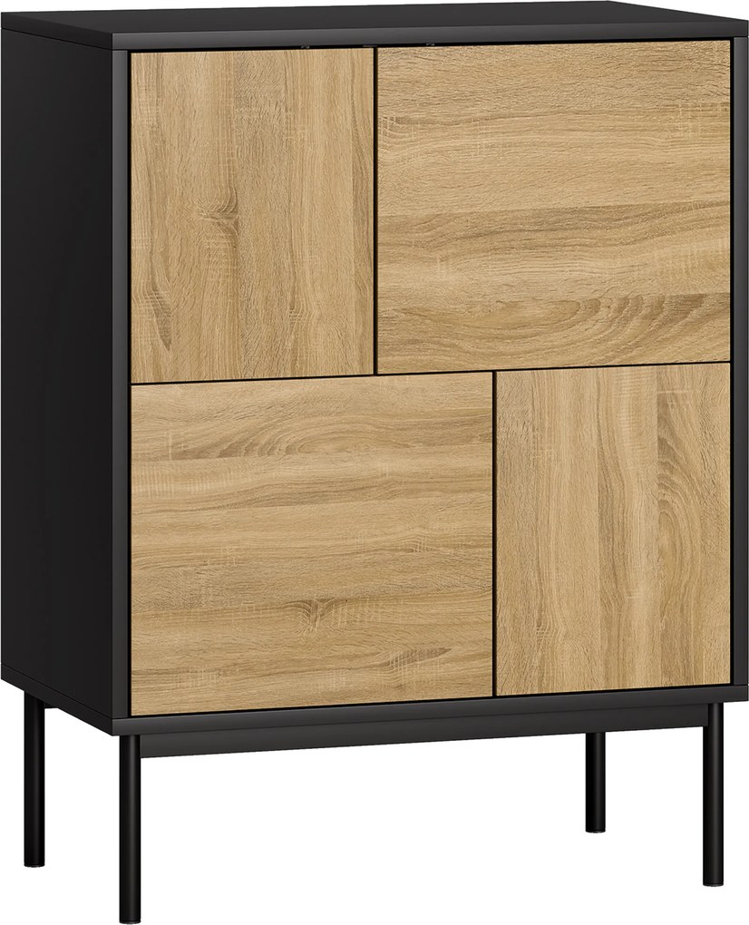 HOMCOM Bufet living mobilier de depozitare dulap de bucătărie uși cu deschidere prin apăsare și 4 compartimente stil modern 60 x 35 x 78 cm, negru | Aosom Romania