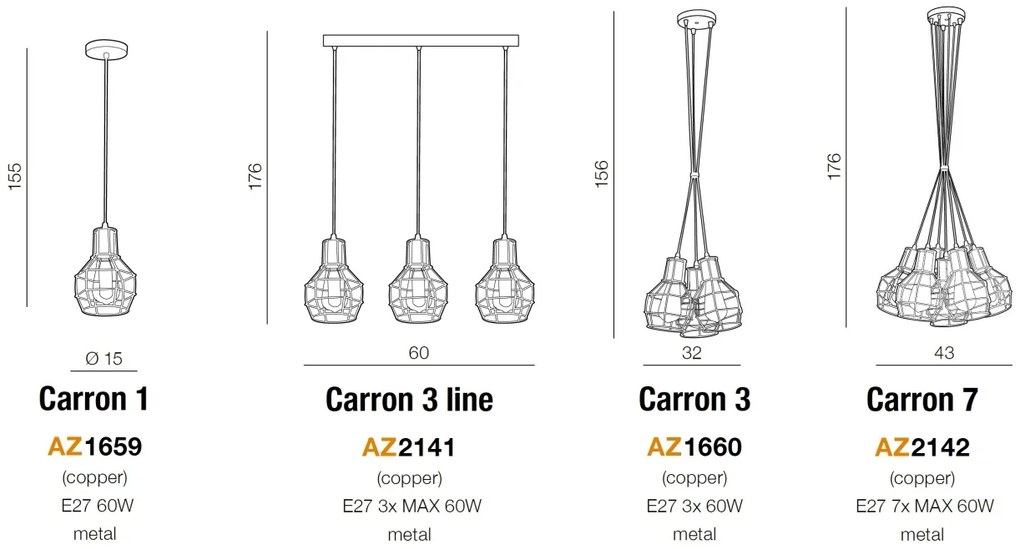 Pendul industrial style design cupru CARRON 1