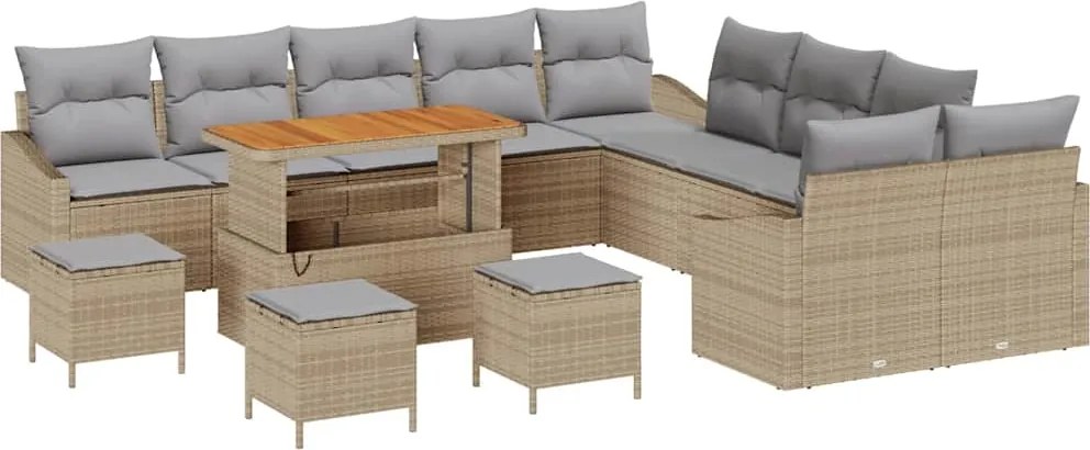vidaXL Set de canapele pentru grădină cu pernă 13 pcs Bej Rattan poli