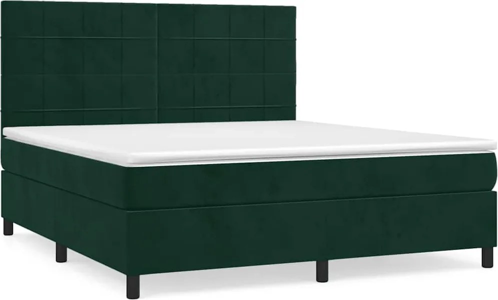 vidaXL Pat box spring cu saltea, verde închis, 180x200 cm, catifea