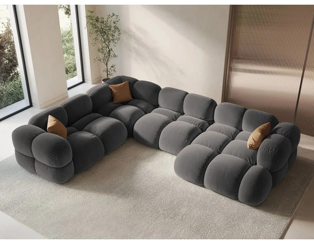 Colțar gri cu tapițerie din catifea (cu colț pe partea stângă/în formă de "U") Loretto – Cosmopolitan Design