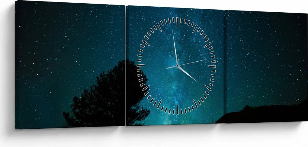 Tablou cu cerul nocturn și stele (cu ceas) (90x30 cm)