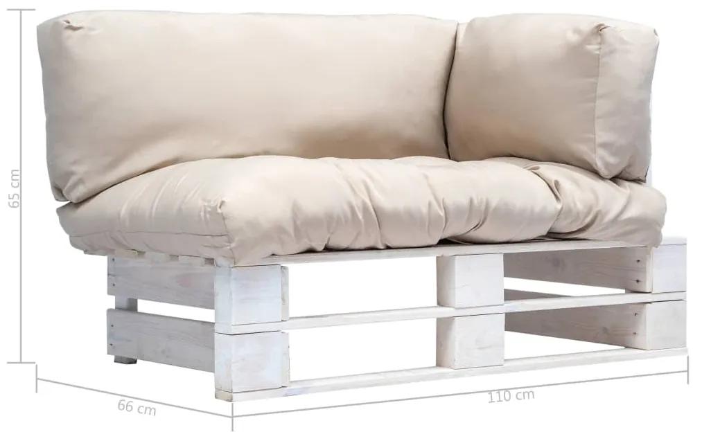 Canapea de gradina din paleti cu perne nisipii, lemn de pin white and sand, 1