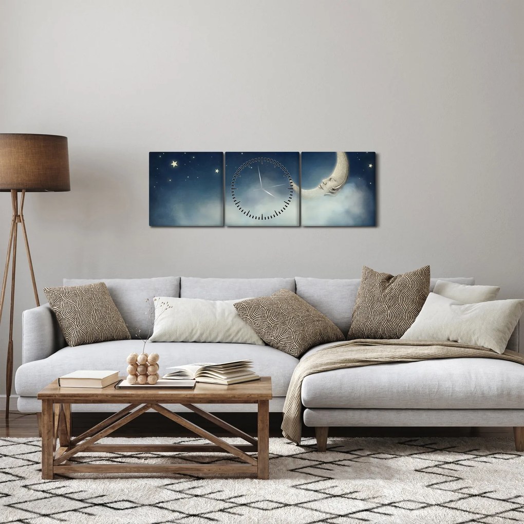 Tablou - Luna cu stele (cu ceas) (90x30 cm)