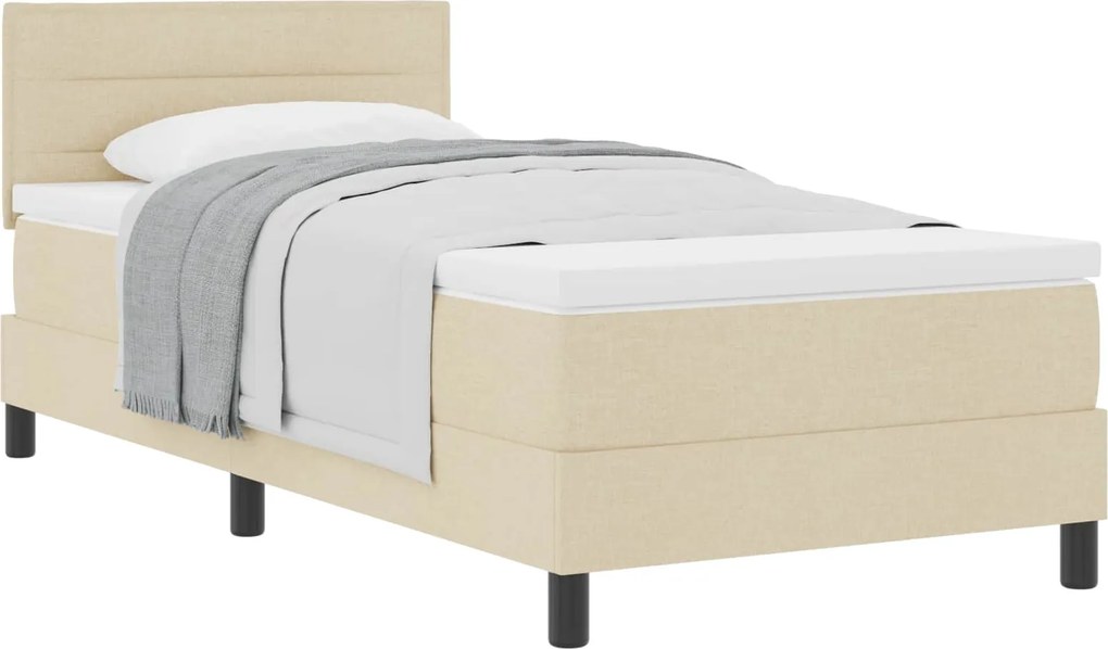 vidaXL Pat cu arcuri cu saltea cu headboard Crem 90 x 190 cm țesătură