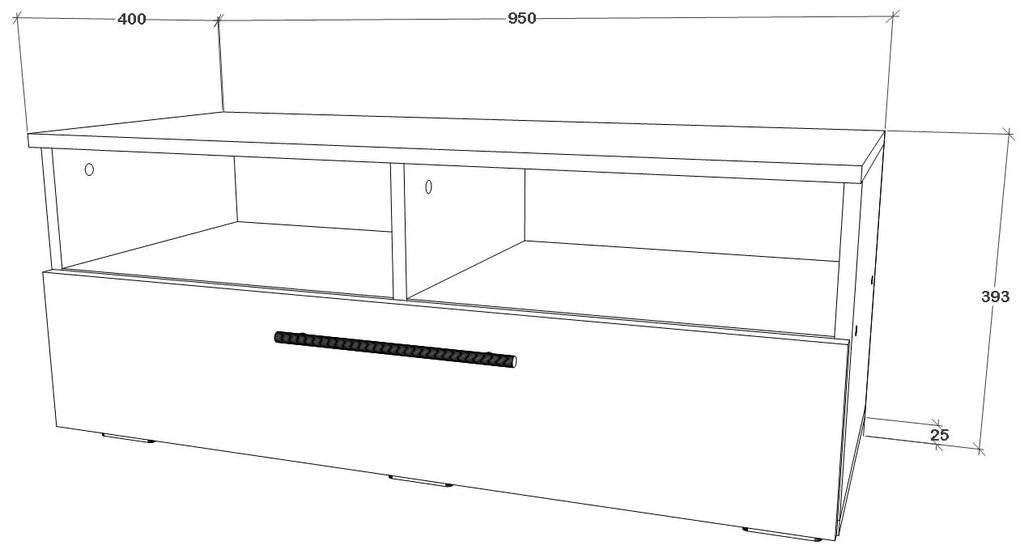 Comoda Kos, O Usa, 2 Polite, Negru/Alb Lucios, MDF, 95 x 40 x 39 cm