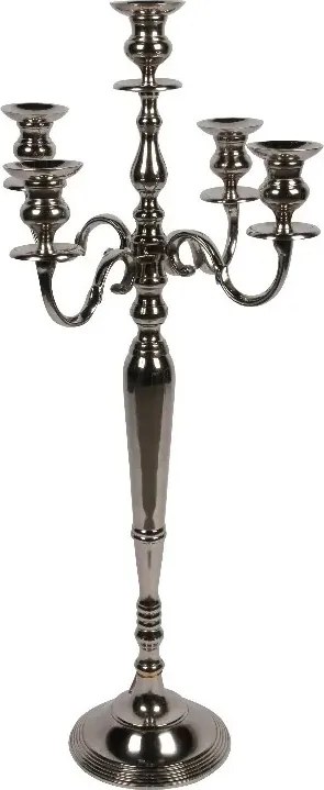 Sfeșnic mare din aluminiu, argintiu, candelabru cu 5 brațe pentru lumânări lungi, finisaj nichelat, 104 x 49 cm, „Saint-Honoré”