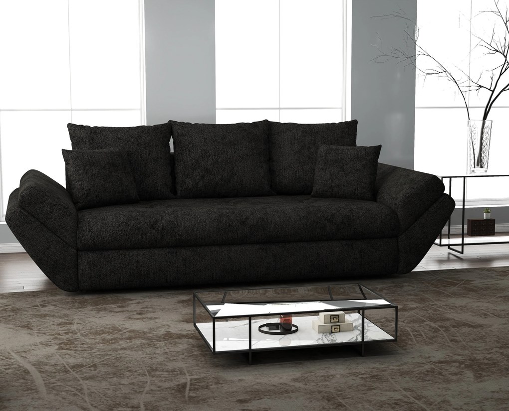 Canapea extensibilă dumonde cu ladă de depozitare si sezut confortabil din spuma high-density, Loana Enjoy Black 250x100 cm