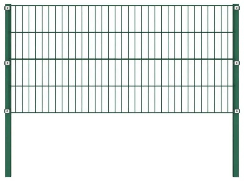 Panou de gard cu stalpi, verde, 1,7 x 0,8 m, fier
