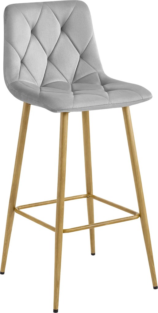 Scaun Bar Simon Catifea Gri Deschis Picioare Metalice Finisaj Lemn