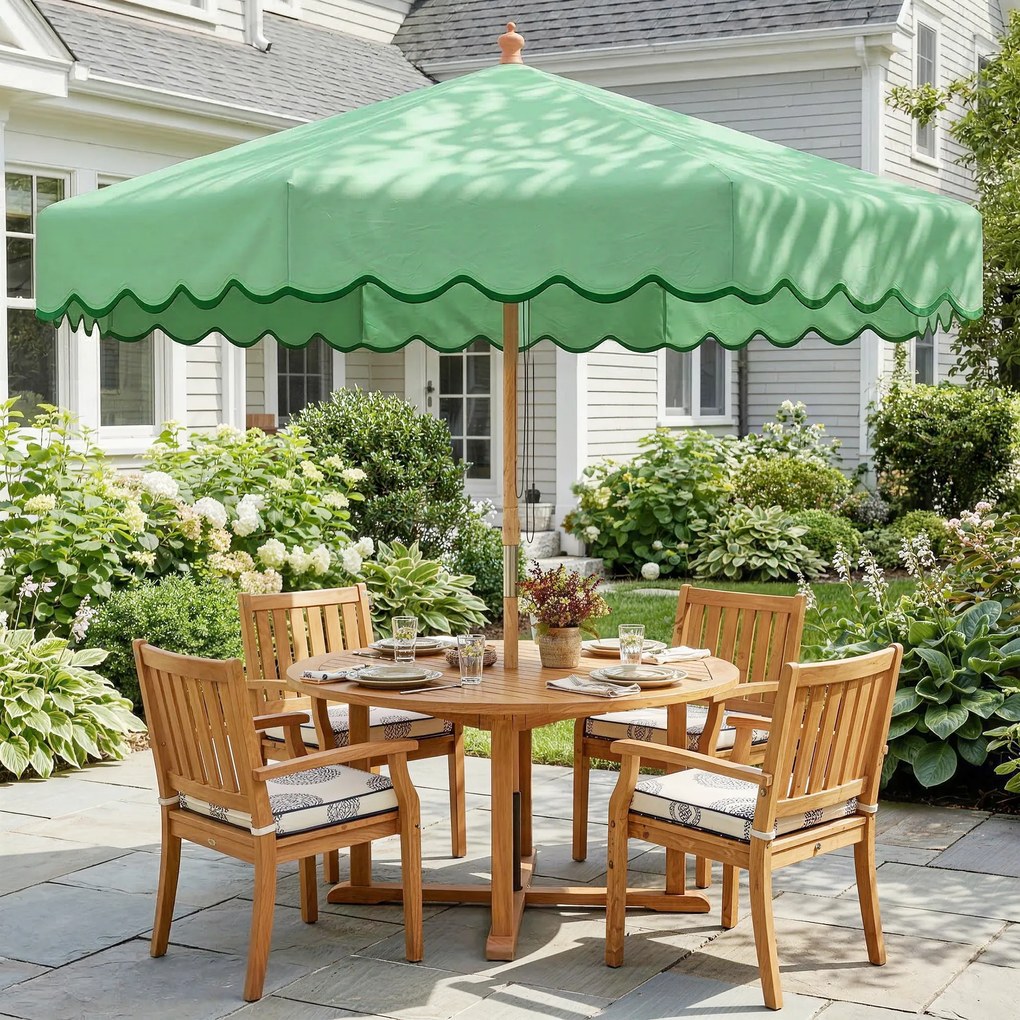Outsunny Umbrelă de Grădină Rotundă cu Volane Retro Chic Aspect Lemn Protecție Solară UV 230 cm Verde Deschis | Aosom Romania