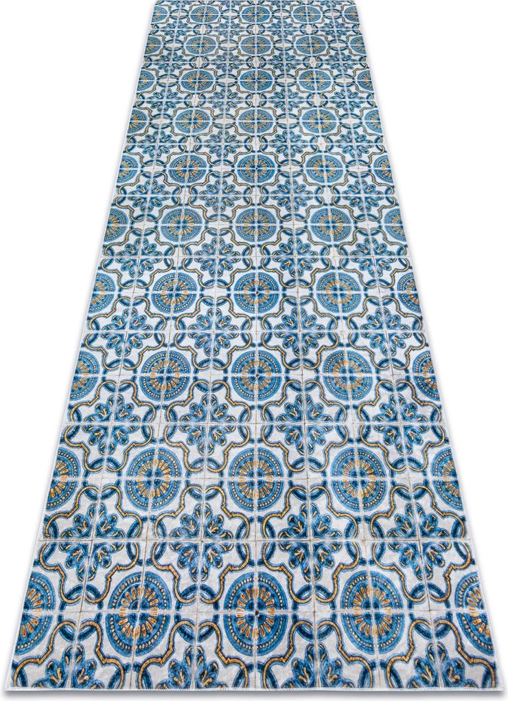 ANDRE 53020 covor lavabil gresii de Lisbona, bucatarie, anti-alunecare - albastru / bej