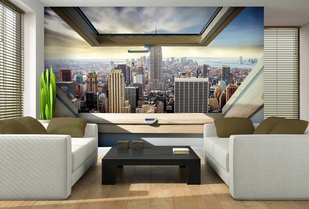 Fototapet - New York - privire panoamatică din geam (254x184 cm)