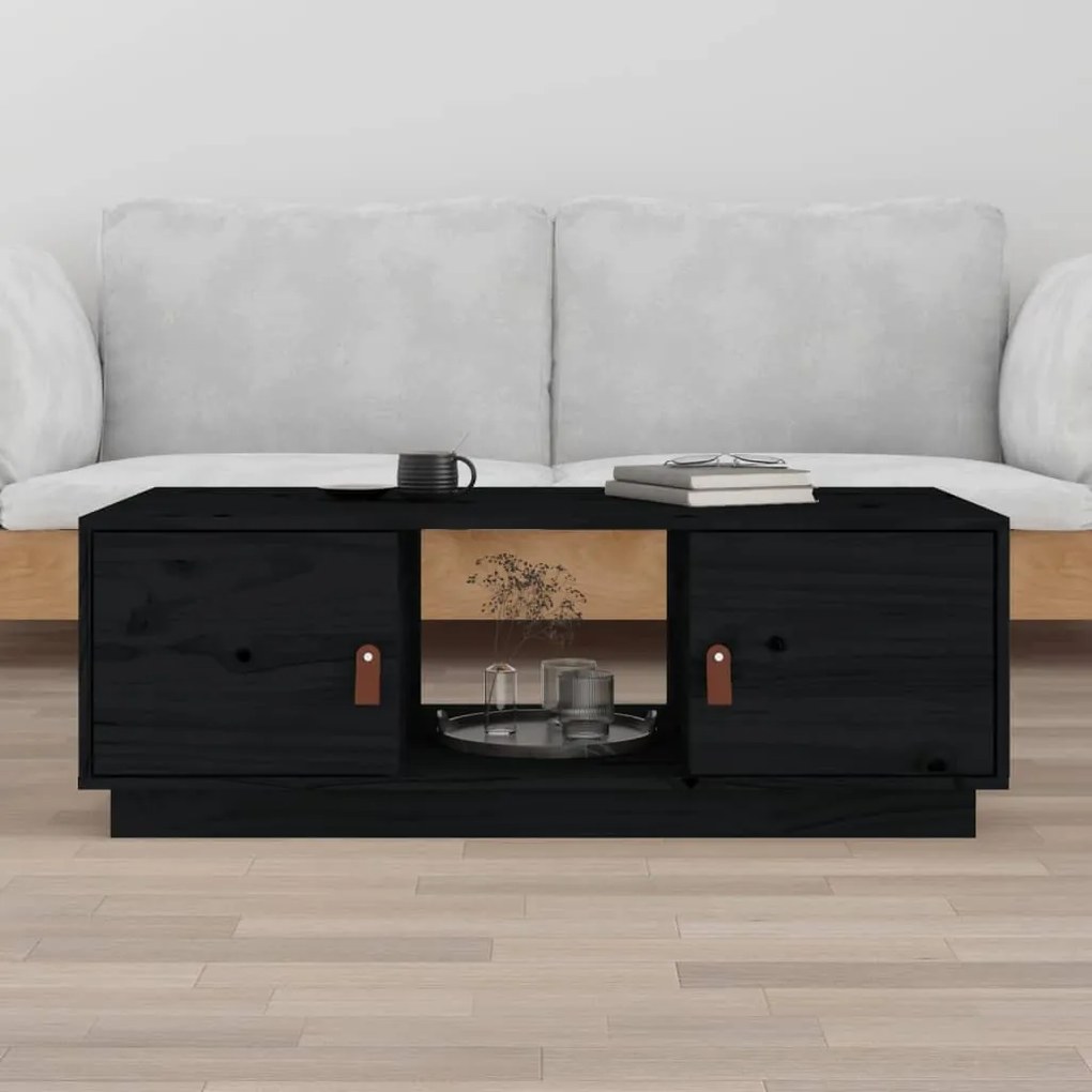 vidaXL Măsuță de cafea, negru, 100x50x35 cm, lemn masiv de pin