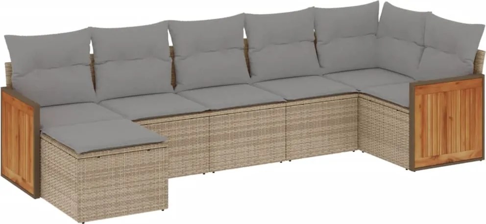 vidaXL Set canapele de grădină, 7 piese, cu perne, bej, poliratan