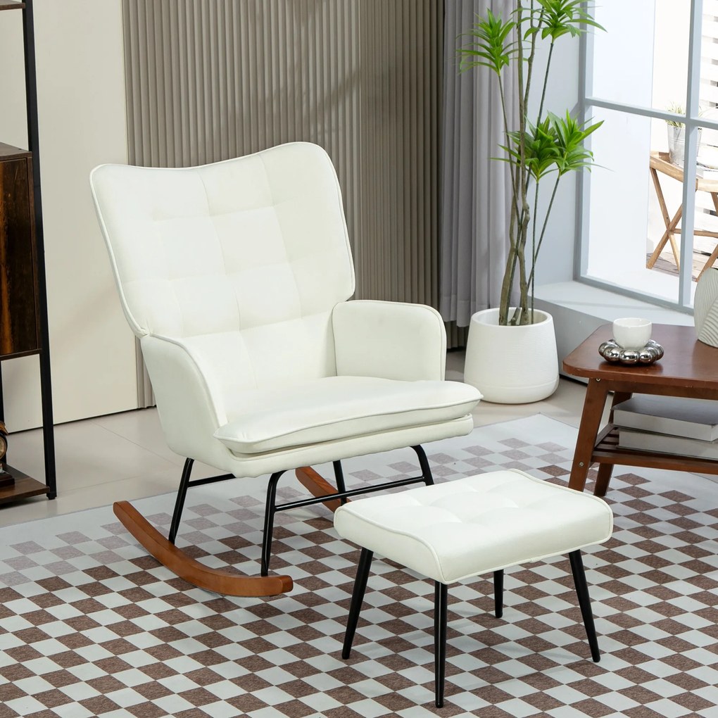 HOMCOM Scaun cu Leagăn Taburet, Sistem de Leagăn Linen, 64 x 89 x 90 cm, Crem | Aosom Romania