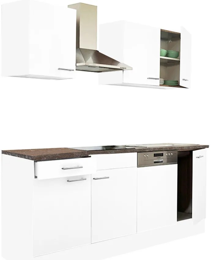 Mobilă de bucătărie Yorki 220, corp alb, cu față alb satinat