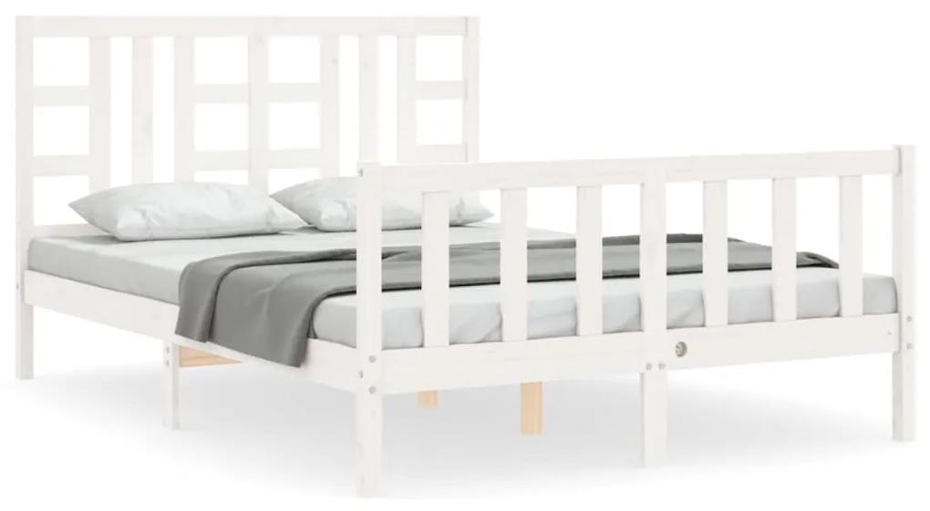 3191982 vidaXL Cadru de pat cu tăblie, alb, 160x200 cm, lemn masiv