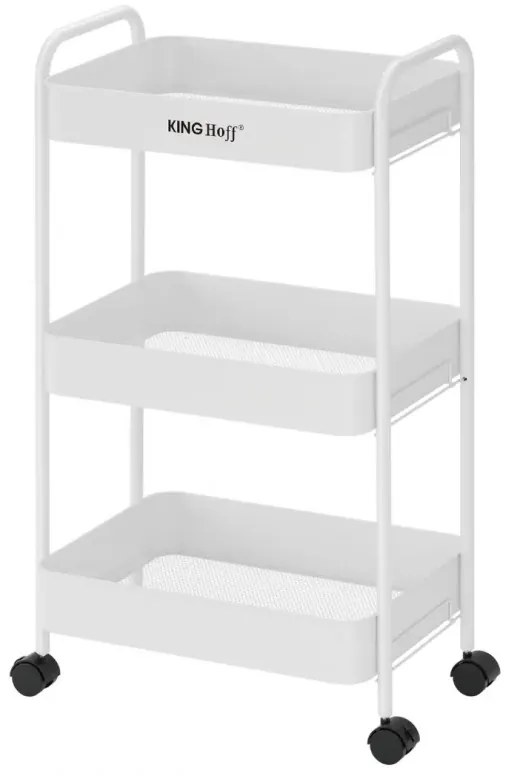 Raft mobil Kinghoff KH 1942, 3 niveluri, 4 roți pivotante 360 grade, alb