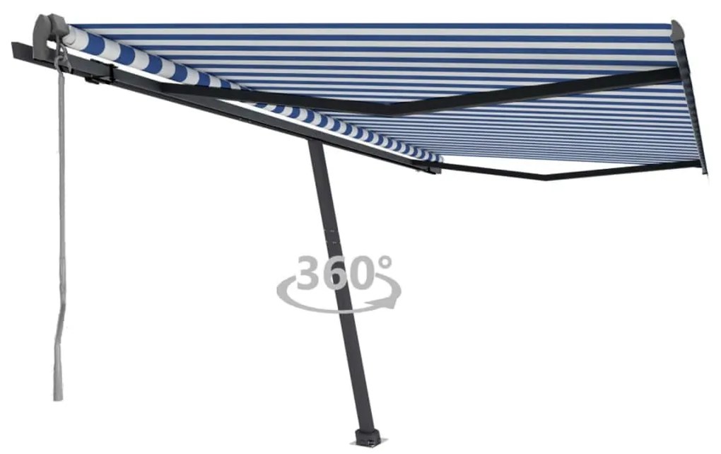 vidaXL Copertină autonomă retractabilă automat albastru&amp;alb 400x350 cm