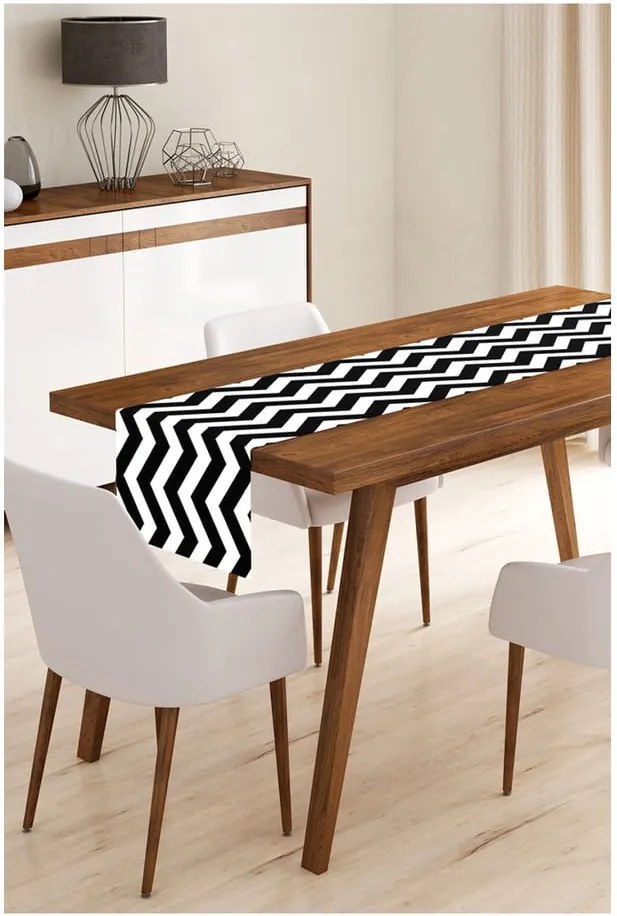 Napron din microfibră pentru masă Minimalist Cushion Covers Black Stripes, 45 x 145 cm