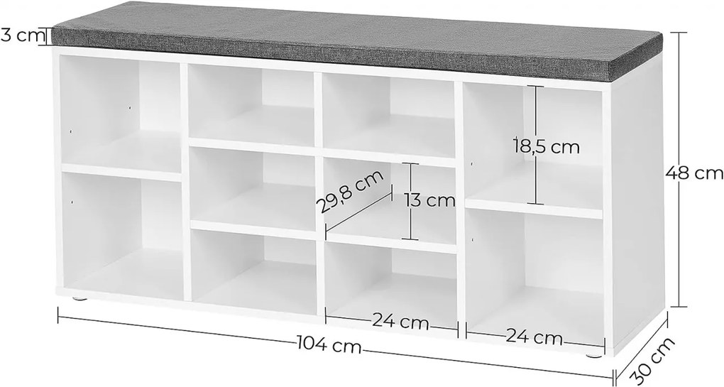 Pantofar bancuta hol cufar cu depozitare, Vasagle, Alb, 104x30x48 cm