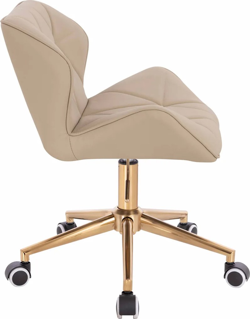 HR111K Scaun Crem Piele Ecologica Premium Soft cu Bază Aurie