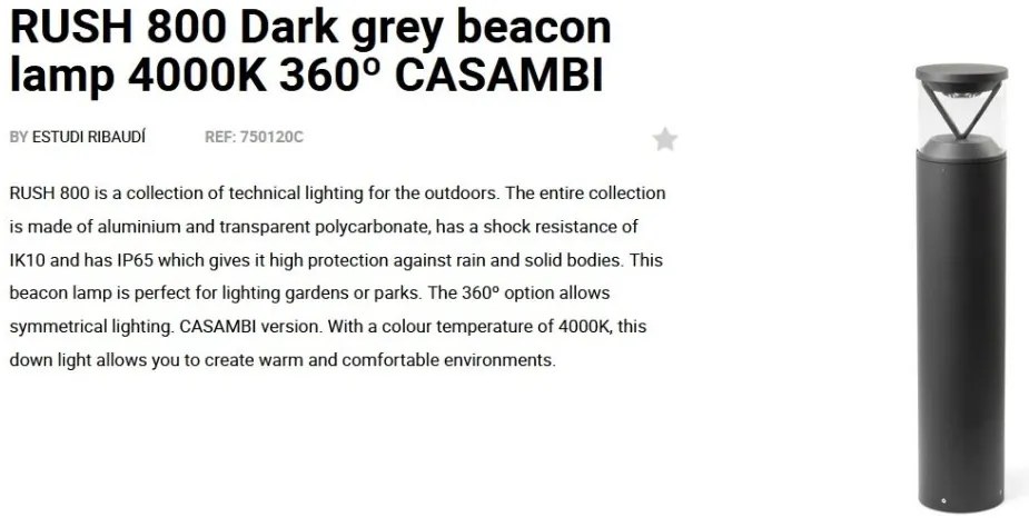 Stalp LED iluminat exterior simetric 360º IP65 RUSH 80cm 4000K CASAMBI