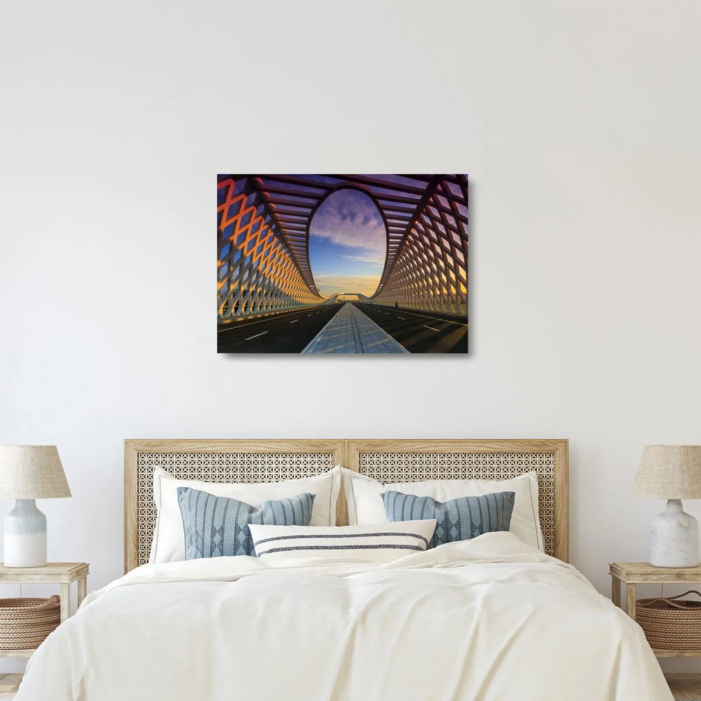Tablou pe sticlă - Pod cu arhitectură modernă (70x50 cm)
