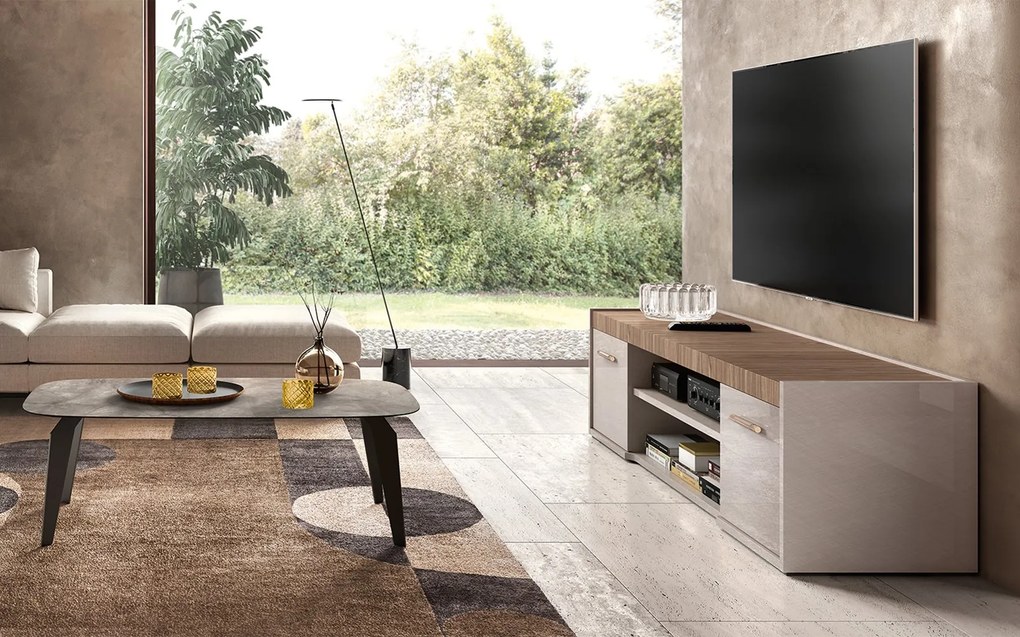 Comodă TV lemn masiv Narla 3 uși, 174 × 46 × 46 cm