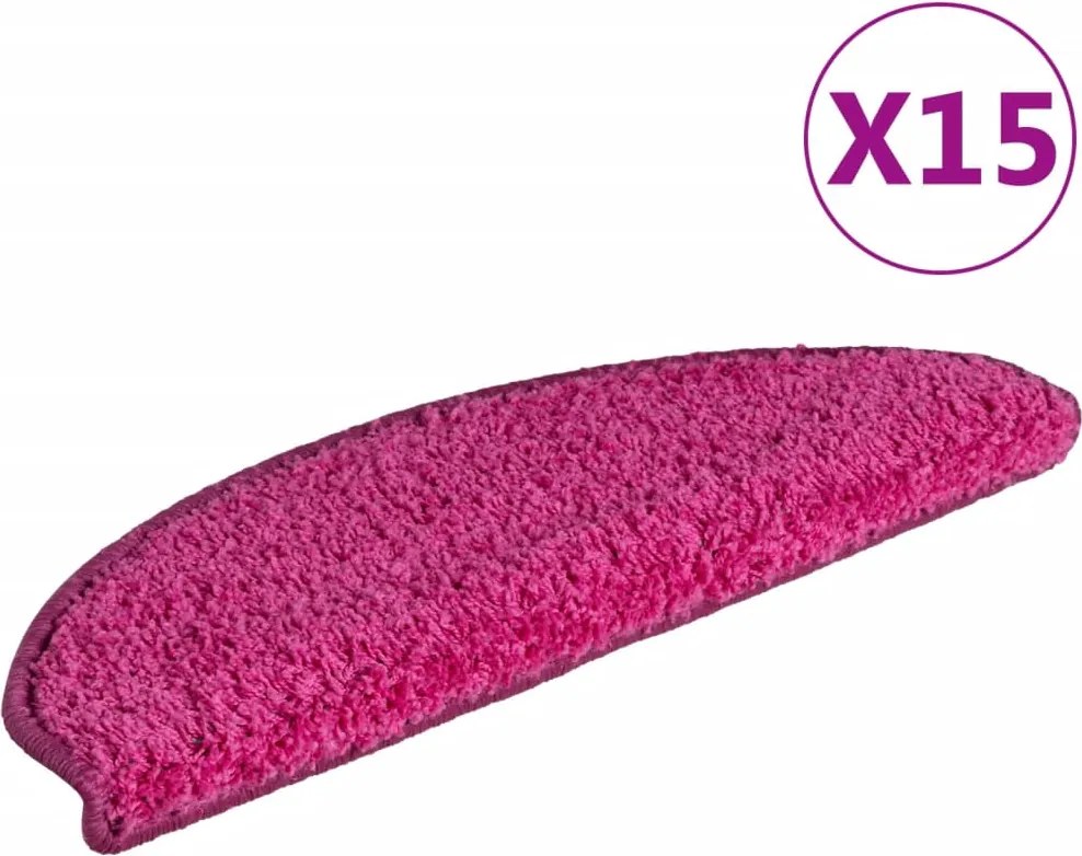 vidaXL Covorașe pentru scări, 15 buc., 65x21x4 cm, roz, semirotunde, mari