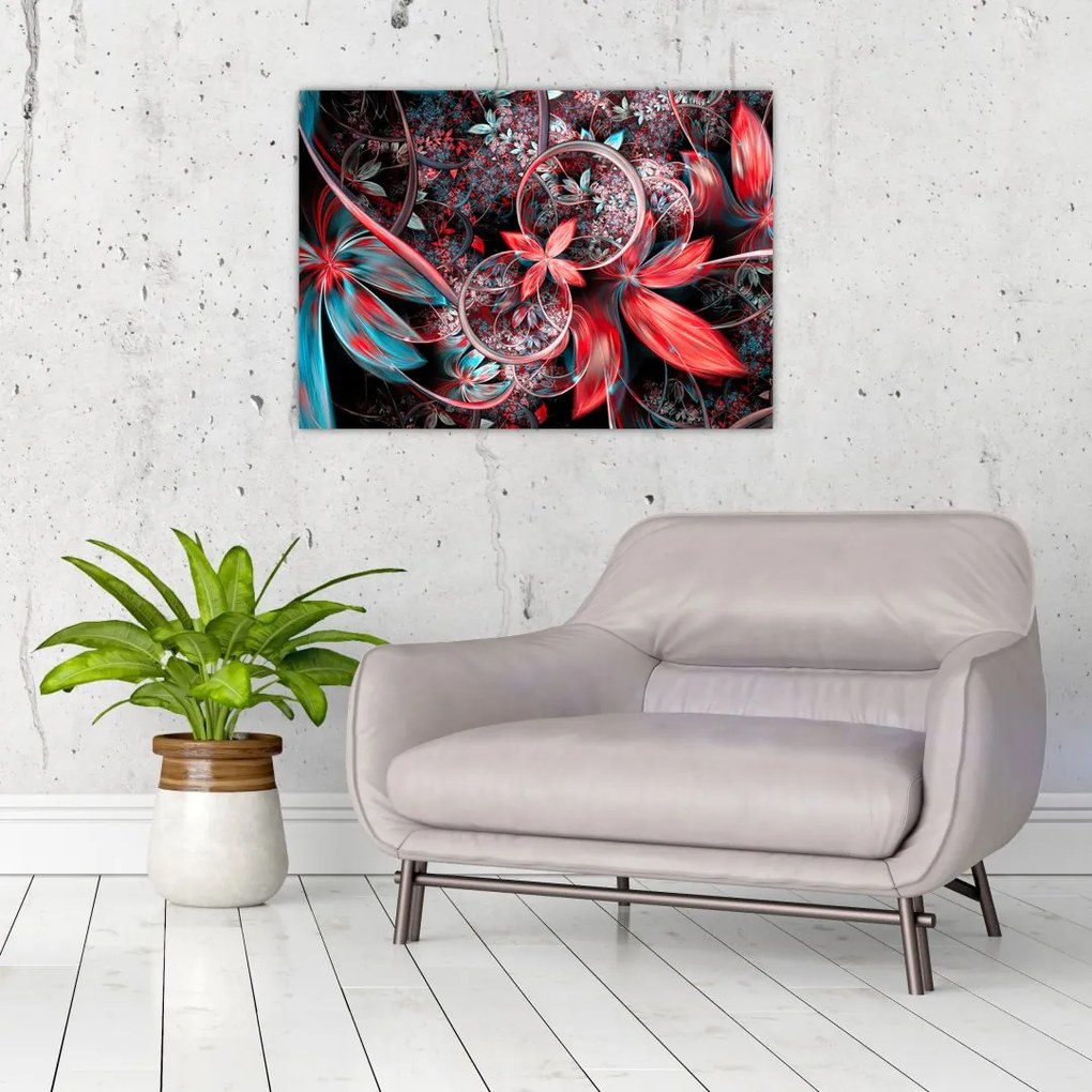 Tablou pe sticlă abstract cu flori exotice (70x50 cm)