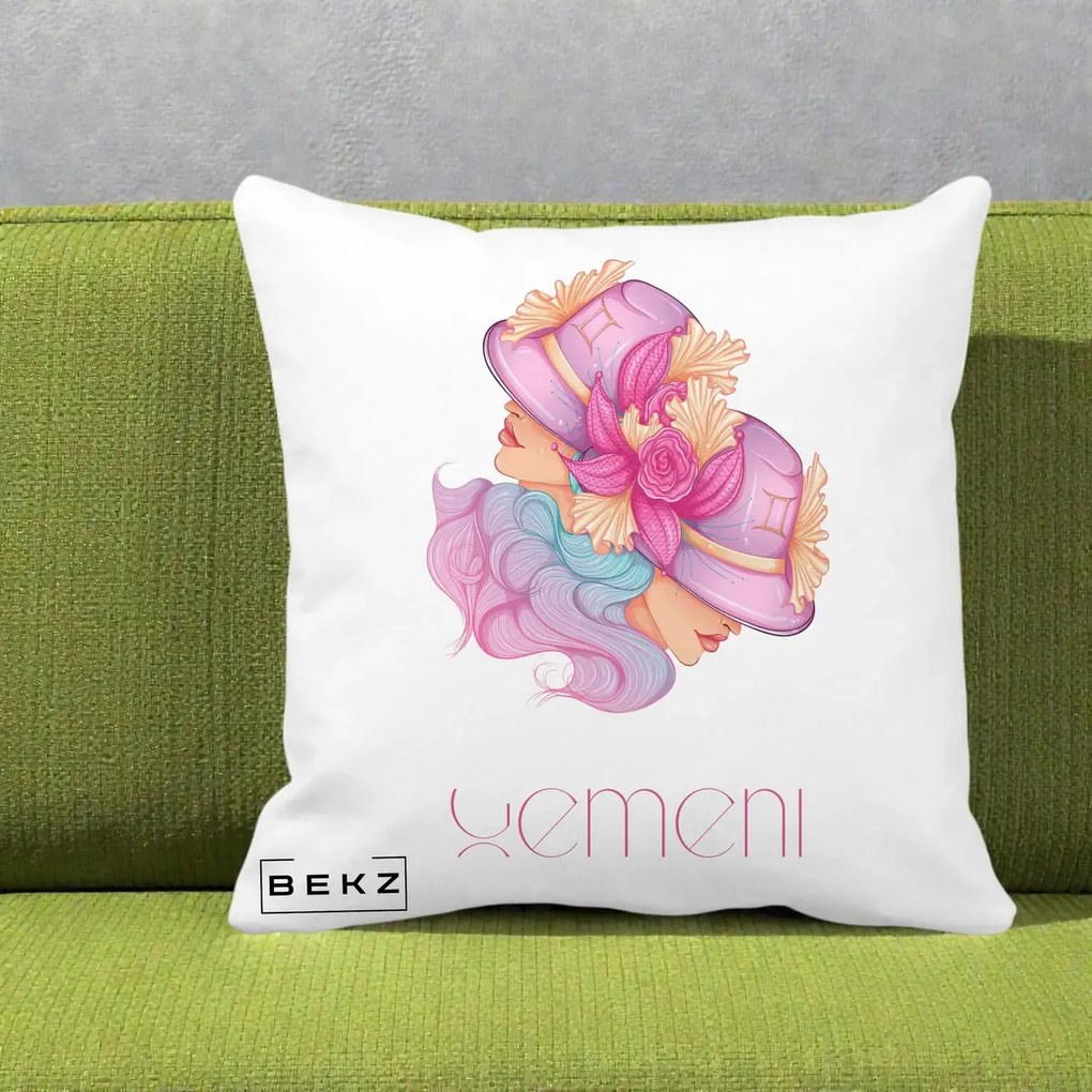 Perna Personalizata Zodie Gemeni, 40x40 cm, Alba Mata, Husa Detasabila, Perna Inclusa, BEKZ®