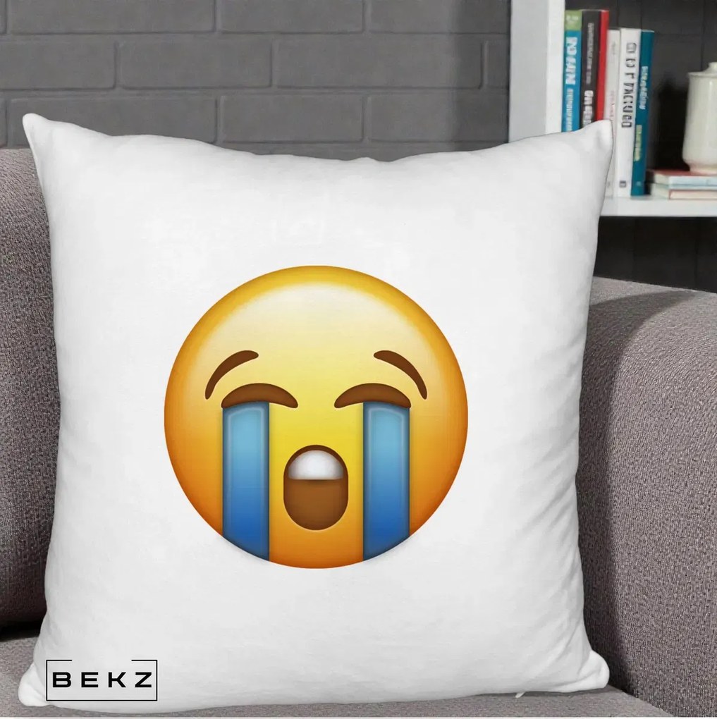 Perna Decorativa Emoji Plange, 40x40 cm, Alb Pufos, Husa Detasabila, Perna Inclusa, BEKZ®