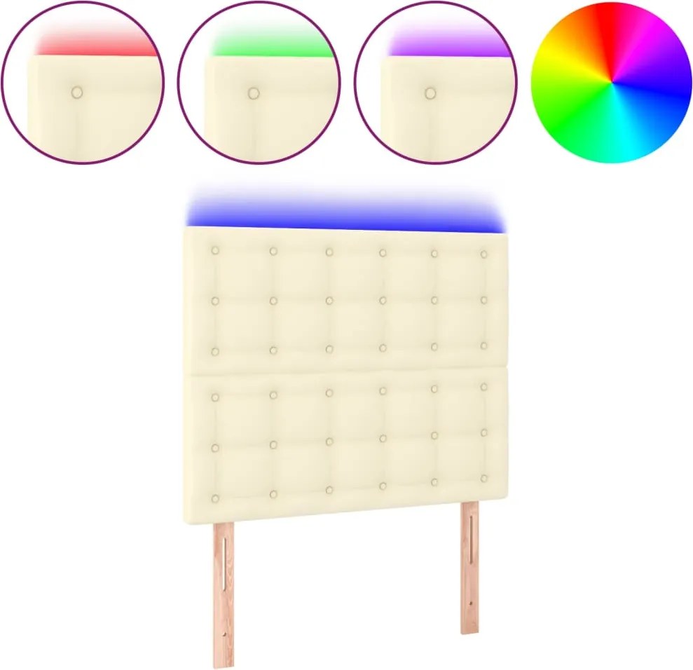 vidaXL Tăblie de pat cu LED, crem, 80x5x118/128 cm, piele ecologică
