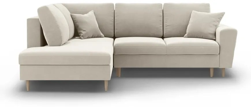 Colțar bej extensibil, cu spațiu de depozitare cu tapițerie din catifea (cu colț pe partea stângă-în formă de ”L”) Kyoto – Cosmopolitan Design