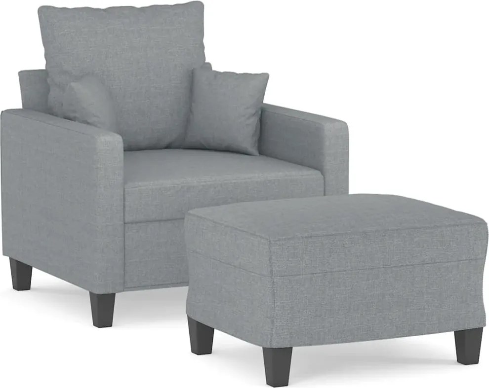 vidaXL Fotoliu canapea cu taburet, gri deschis, 60 cm, textil