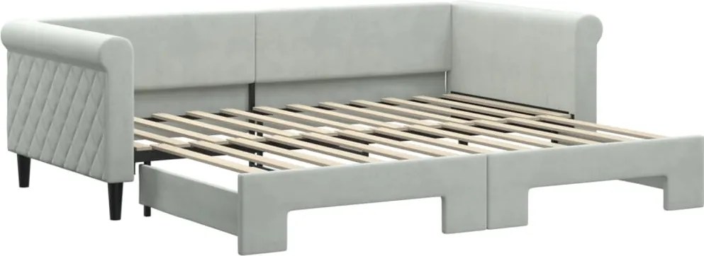 vidaXL Pat de zi cu extensie, gri deschis, 90x200 cm, catifea