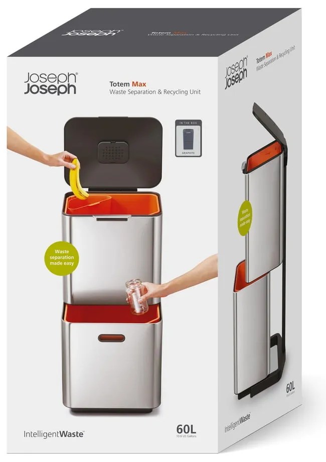 Coș pentru sortarea deșeurilor Joseph Joseph Totem Max, 60 l, gri închis