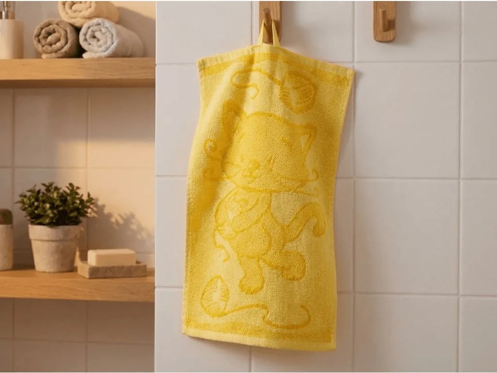 Prosop pentru copii BEBÉ galben pisica 30x50 cm